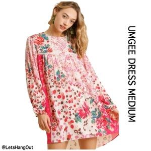 Umgee Womens Medium Babydoll Floral Print Dress Closing Closet